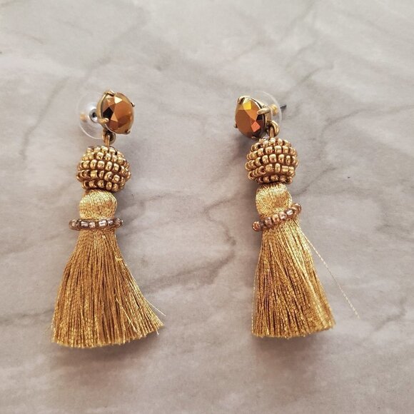 J. Crew Jewelry - ✨ J.Crew Gold Beaded Rhinestone Crystal Tassel Drop Dangle Earrings ✨